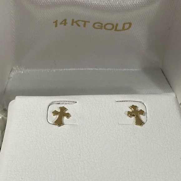 14K YELLOW GOLD cross crucifix studs ✝️ MADE IN TURKEY - Picture 13 of 15